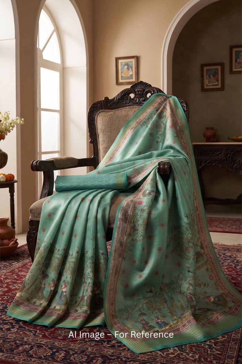 Art Silk Captivating Digital Printed Sea Green Saree