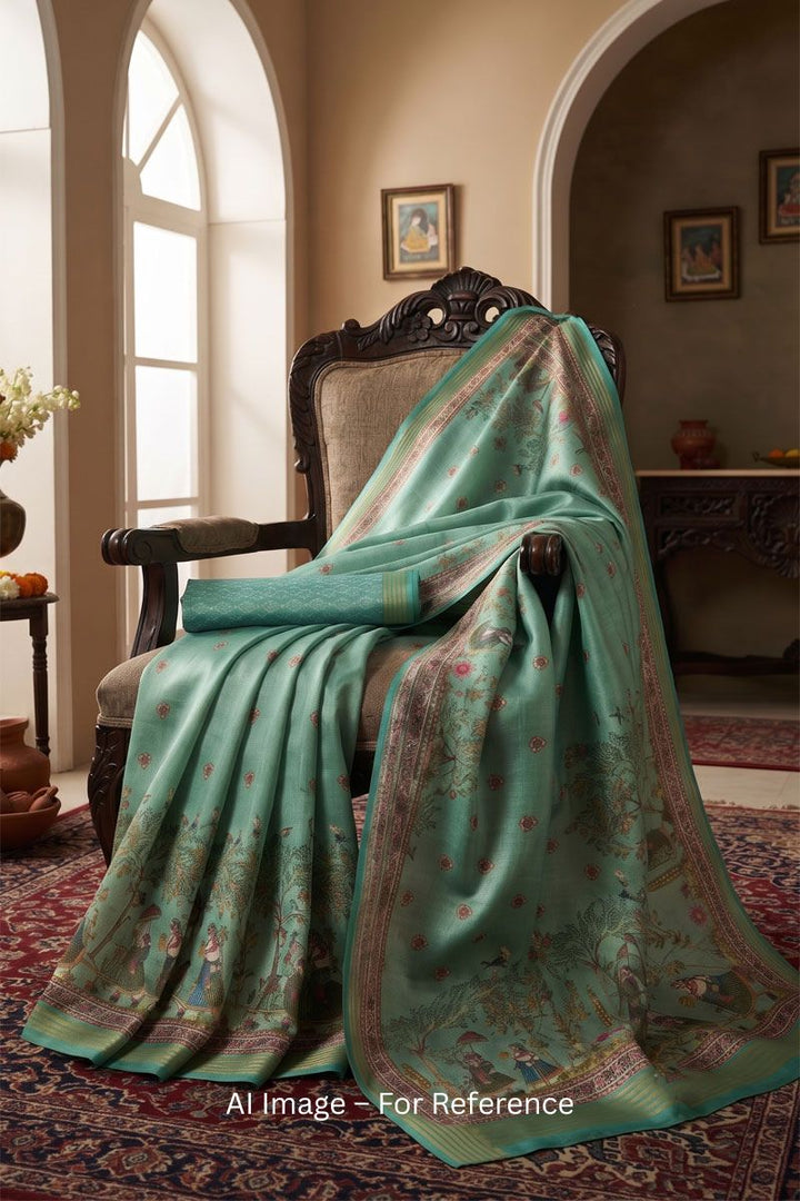 Art Silk Captivating Digital Printed Sea Green Saree