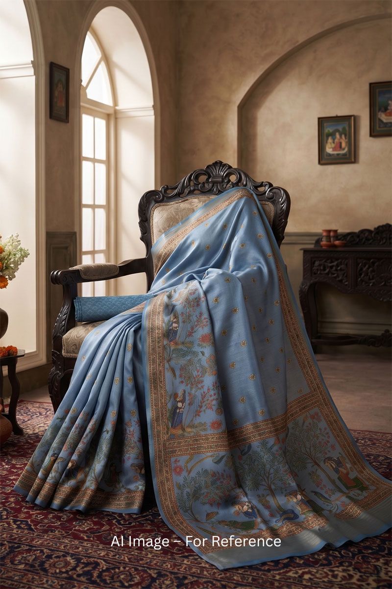 Art Silk Sky Blue Color Gorgeous Digital Printed Saree