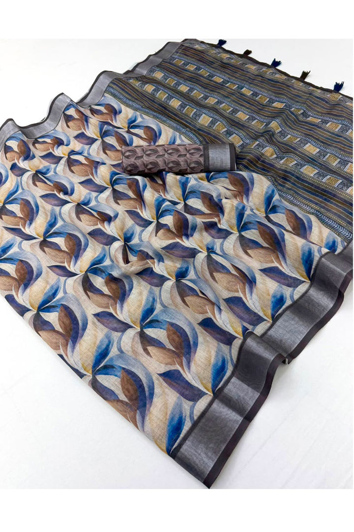 Linen Abstract Printed Multi Color Saree