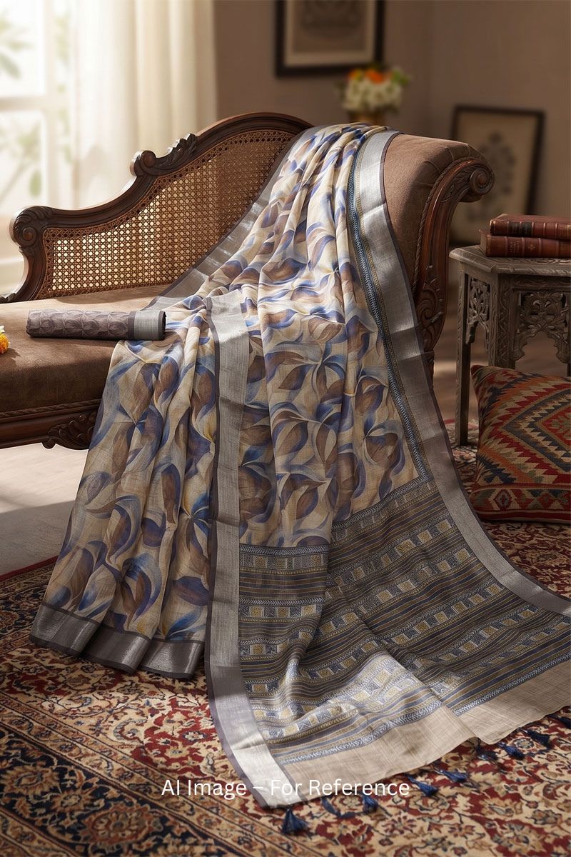 Linen Abstract Printed Multi Color Saree