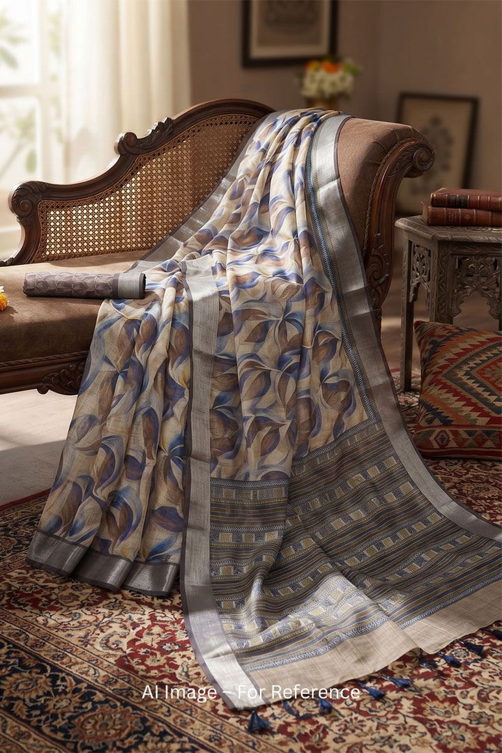Linen Abstract Printed Multi Color Saree