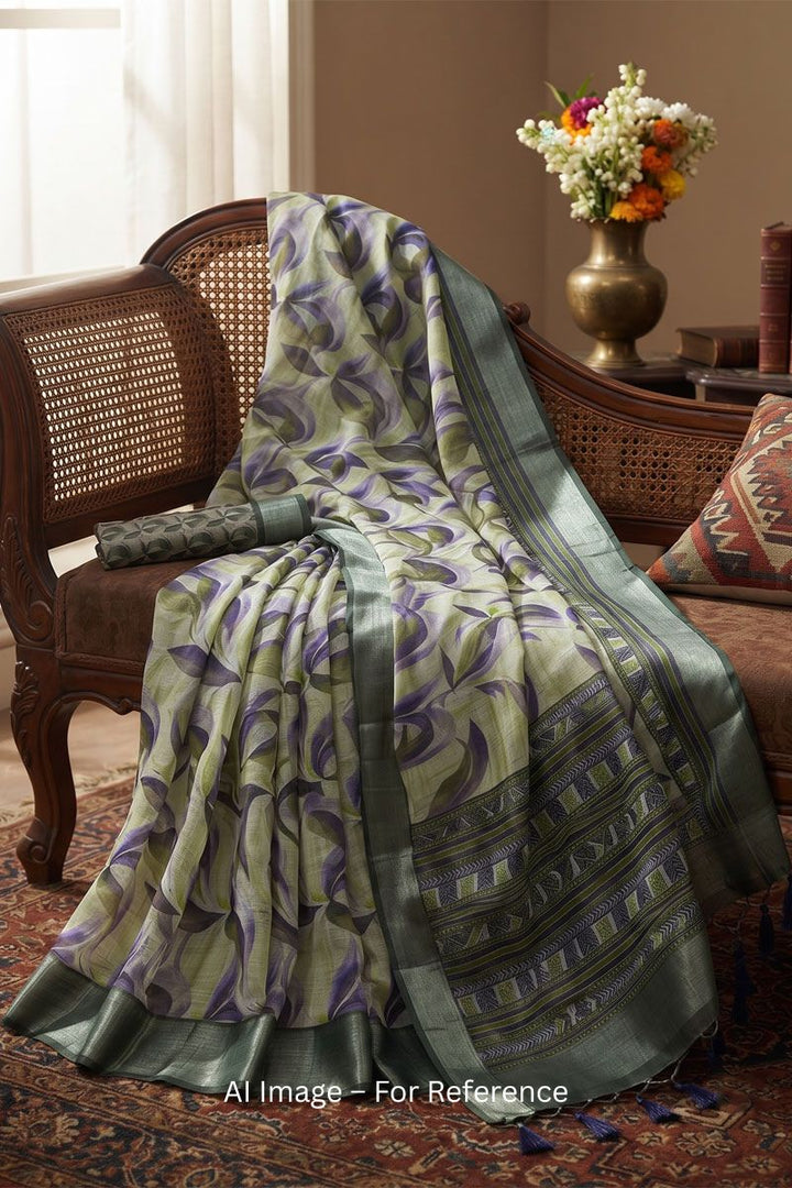 Linen Abstract Printed Saree In Multi Color