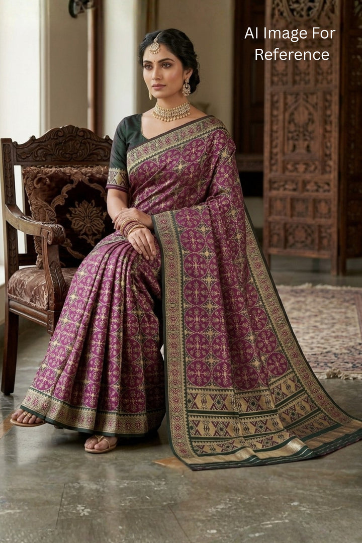 Printed Work On Attractive Art Silk Fabric Saree In Purple Color