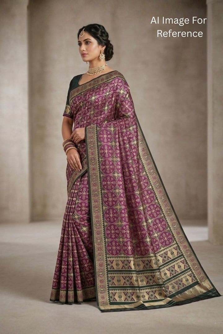 Printed Work On Attractive Art Silk Fabric Saree In Purple Color