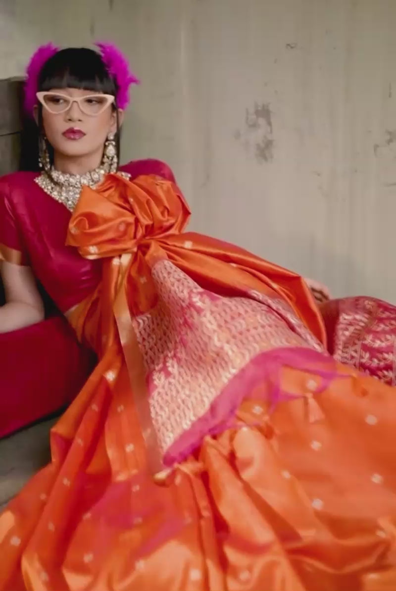 Orange Handloom Weaving Tussar Silk Saree