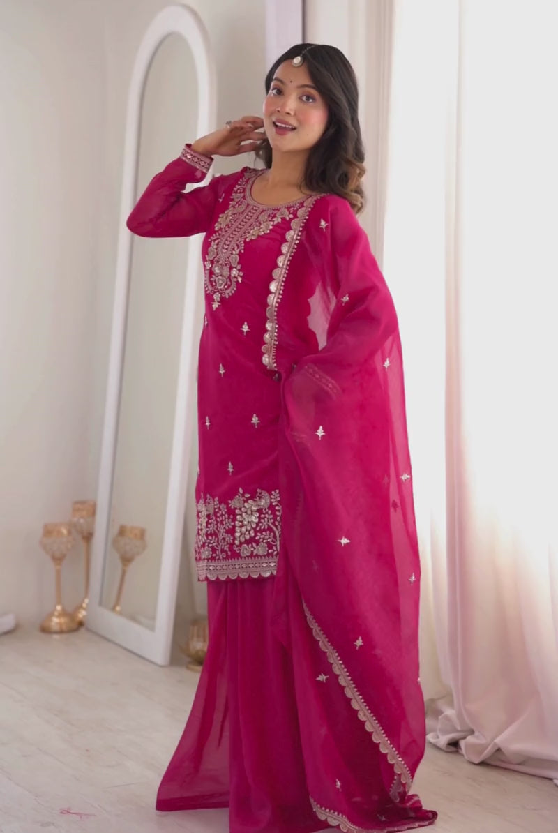 Art Silk Fabric Magenta Color Attractive Readymade Palazzo Suit