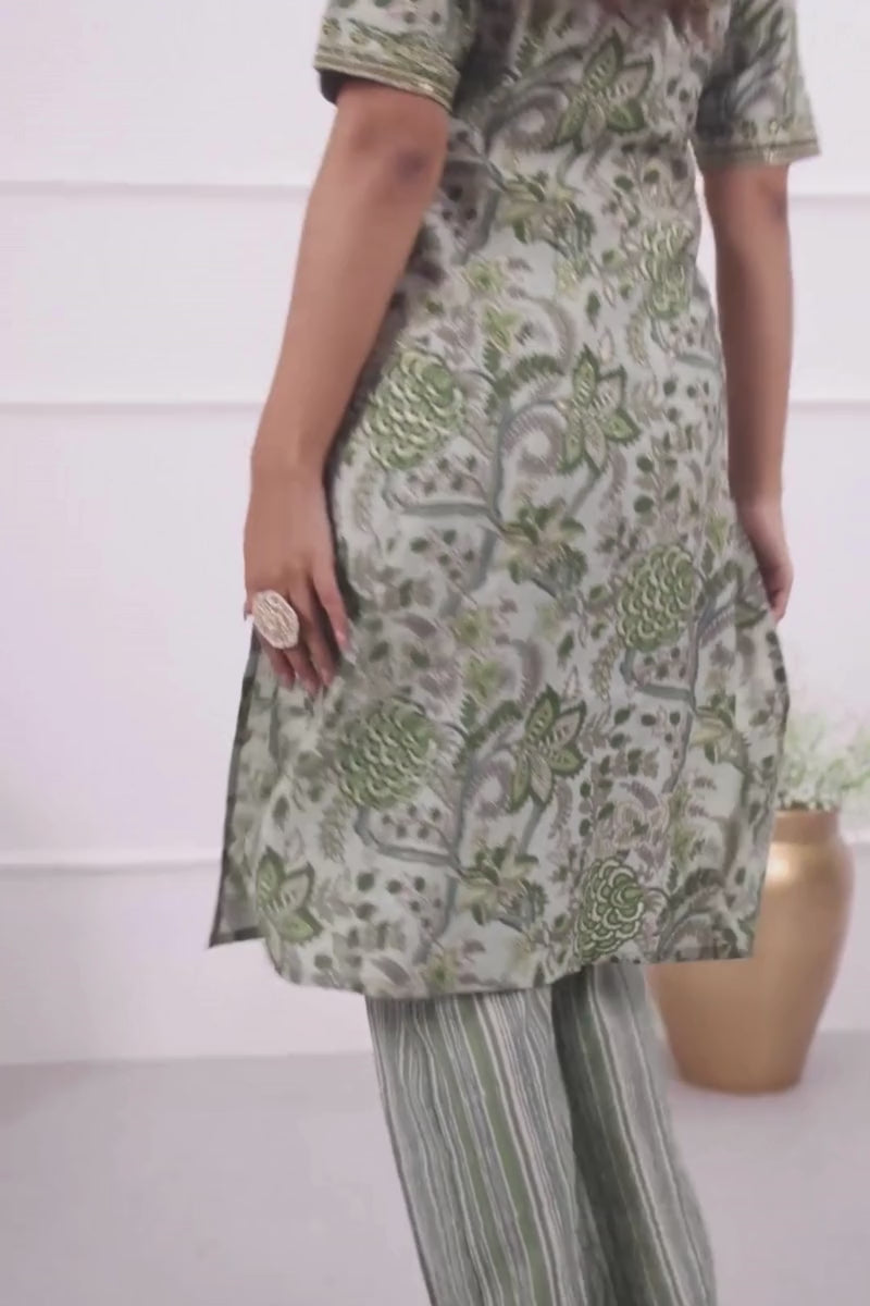 Marvellous Chanderi Fabric Kurti With Bottom In Green Color