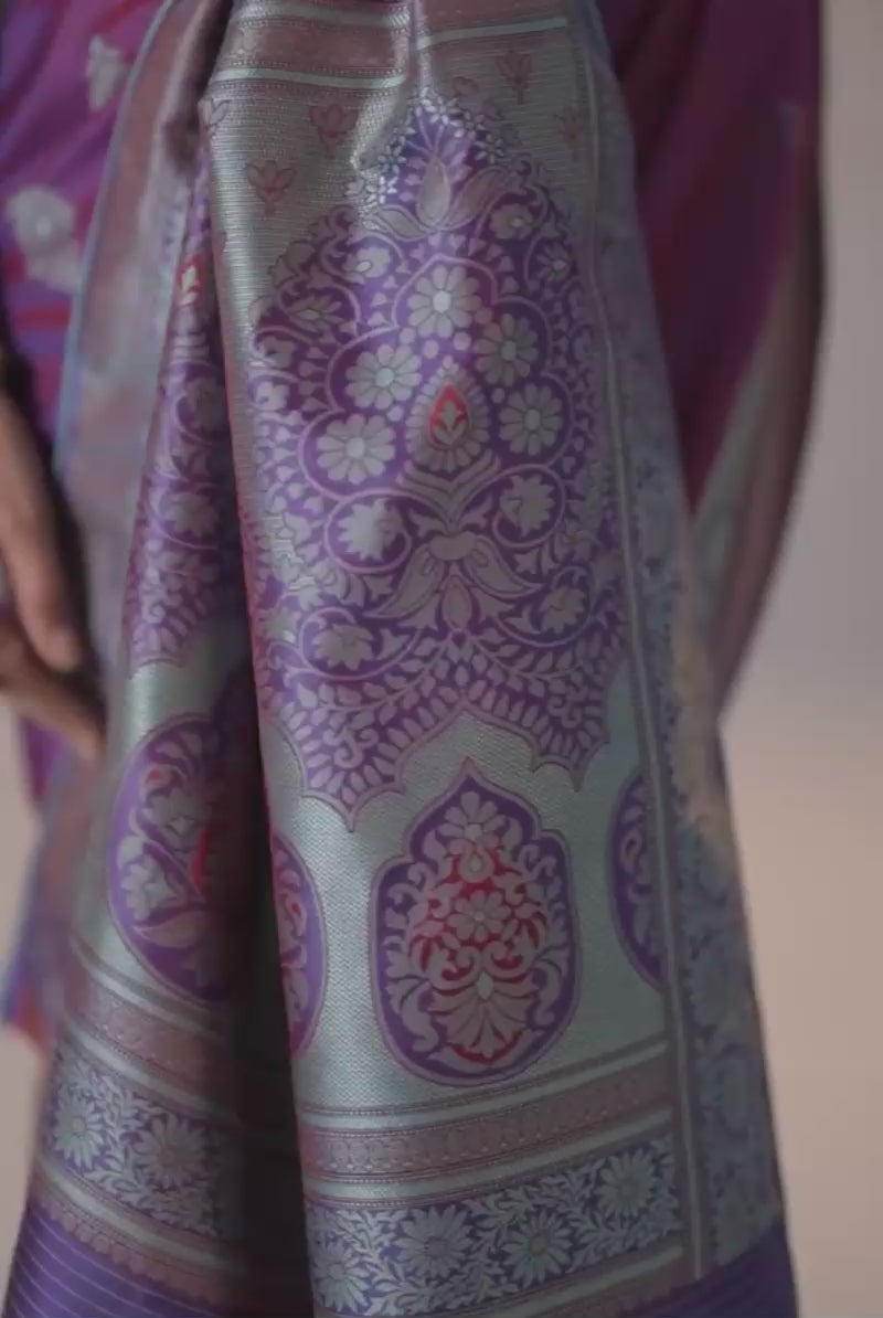 Purple Function Wear Kanjivaram Style Silk Weaving Saree