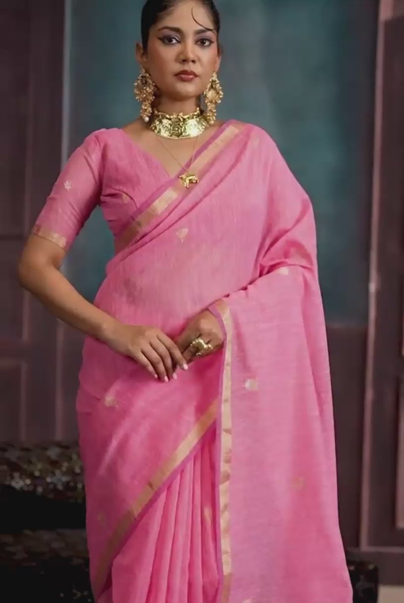 Munga Silk Handloom Weaving Saree In Pink Color