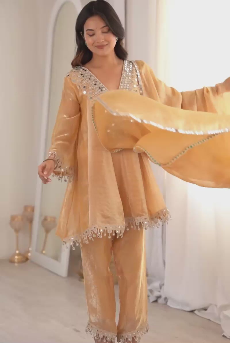 Art Silk Fabric Peach Color Attractive Readymade Salwar Suit