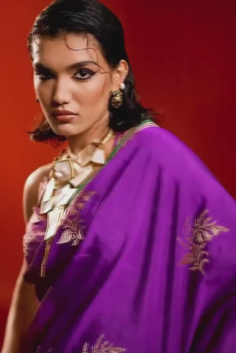 Satin Linen Handloom Weaving Work Purple Saree