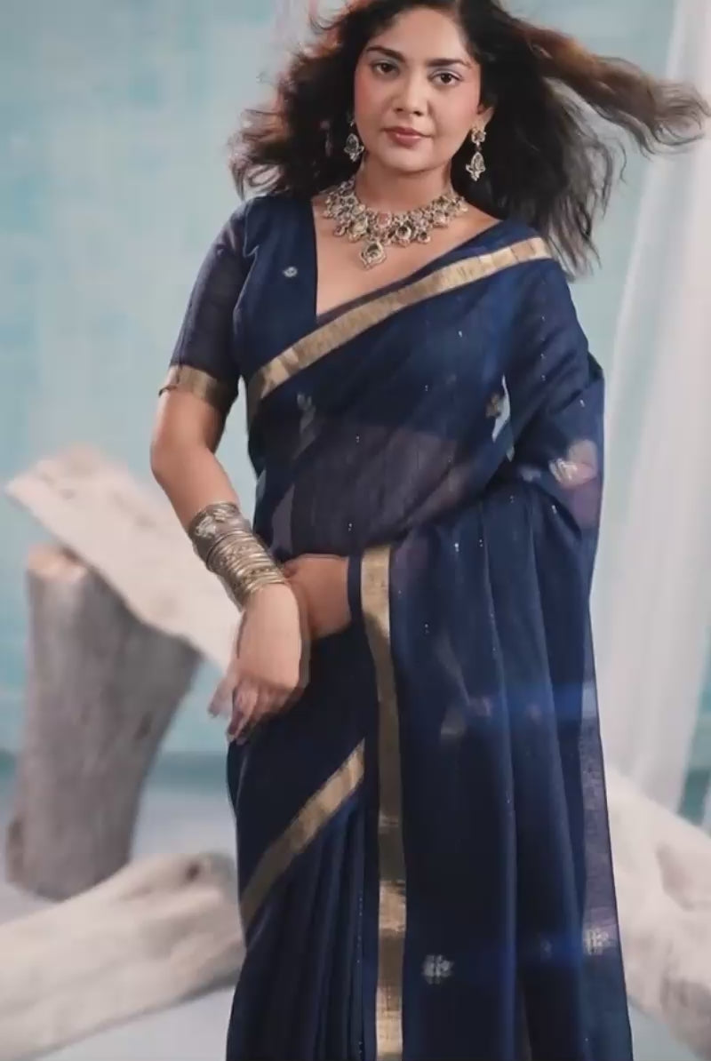 Awesome Blue Weaving Border with Organza Pallu Saree
