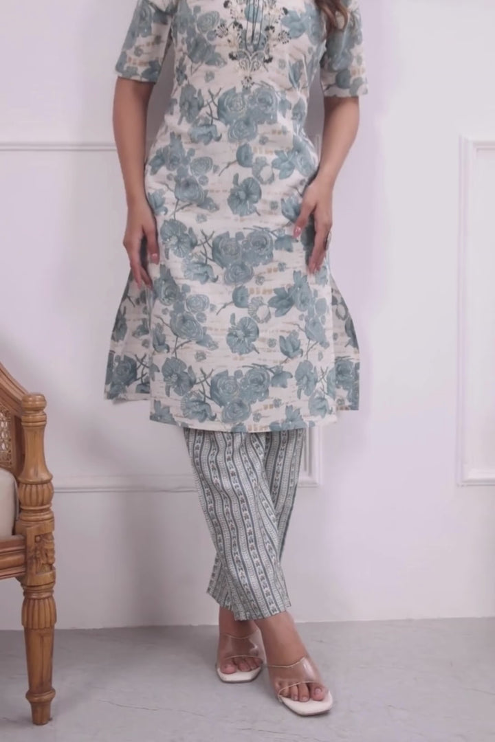 Tempting Chanderi Fabric Off White Color Kurti With Bottom