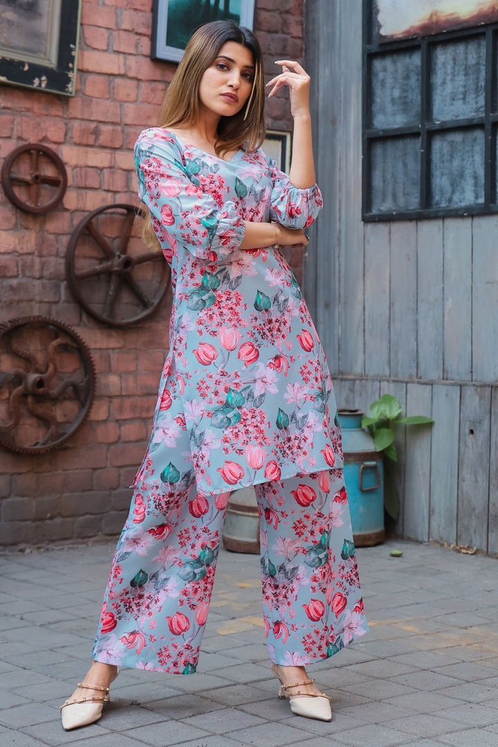 Cotton Fabric Casual Style Mesmeric Co-Ord Set In Grey Color | Buy Online India