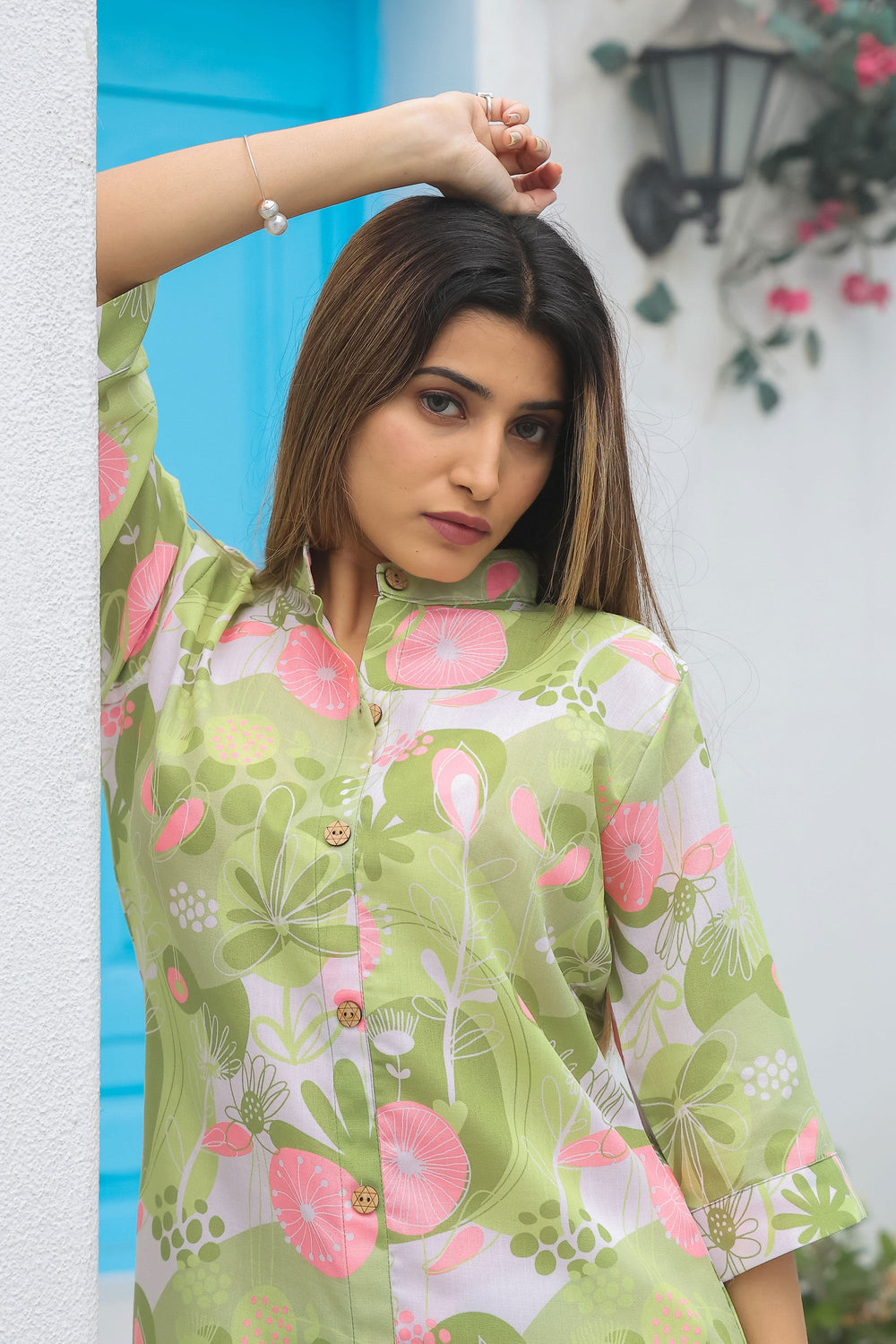 Casual Style Cotton Fabric Green Color Supreme Co-Ord Set | Buy Online India