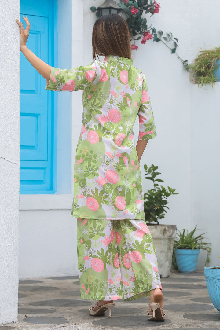 Casual Style Cotton Fabric Green Color Supreme Co-Ord Set | Buy Online India