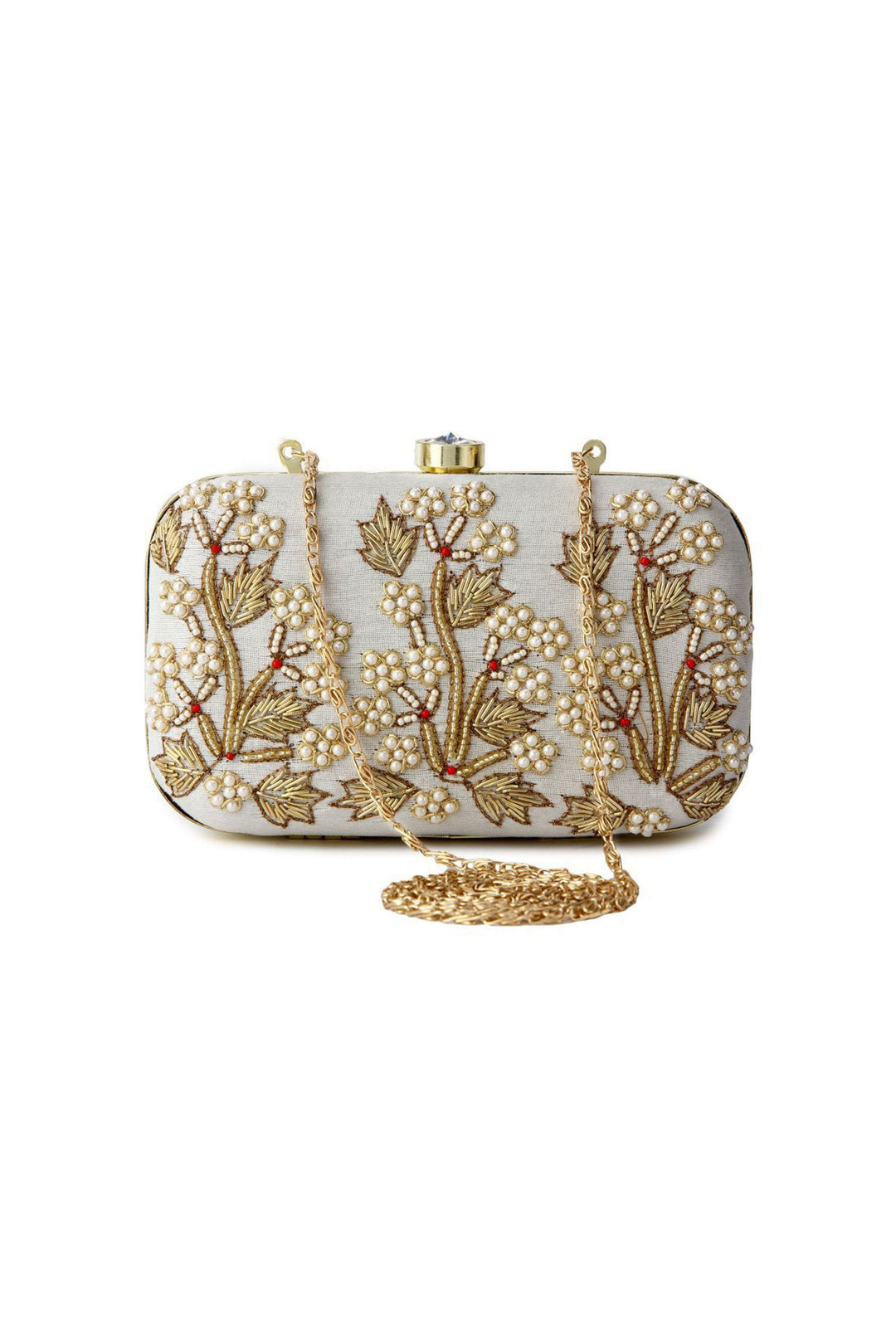 Delicate Fancy Fabric Embroidered Grey Color Clutch | Buy Online India