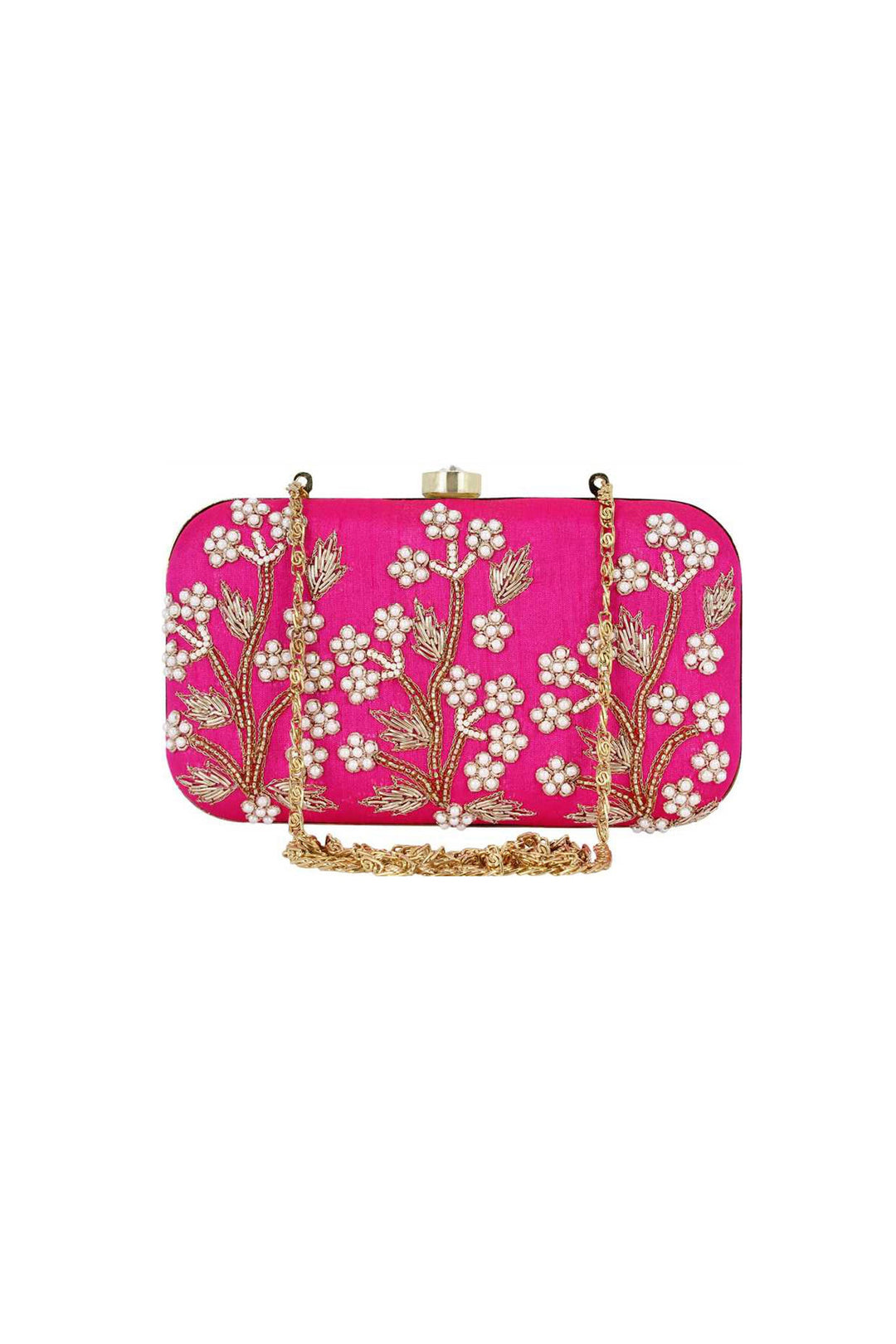 Classic Fancy Fabric Embroidered Clutch In Pink Color | Buy Online India