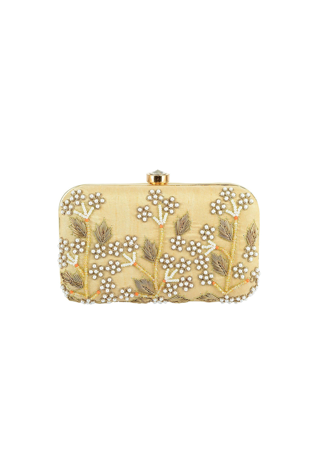 Alluring Fancy Fabric Embroidered Clutch In Cream Color | Buy Online India