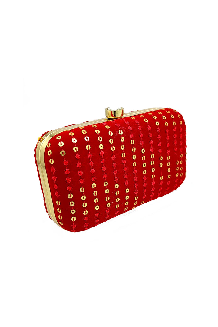 Engaging Party Style Red Color Fancy Fabric Clutch Purses | Buy Online India
