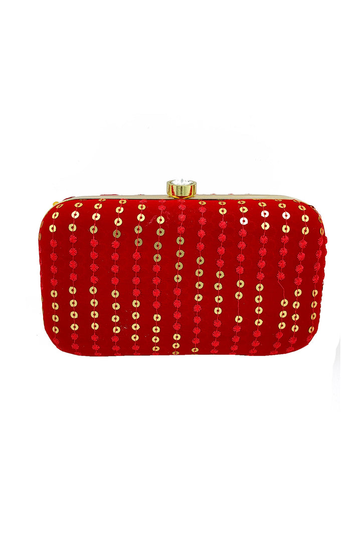 Engaging Party Style Red Color Fancy Fabric Clutch Purses | Buy Online India