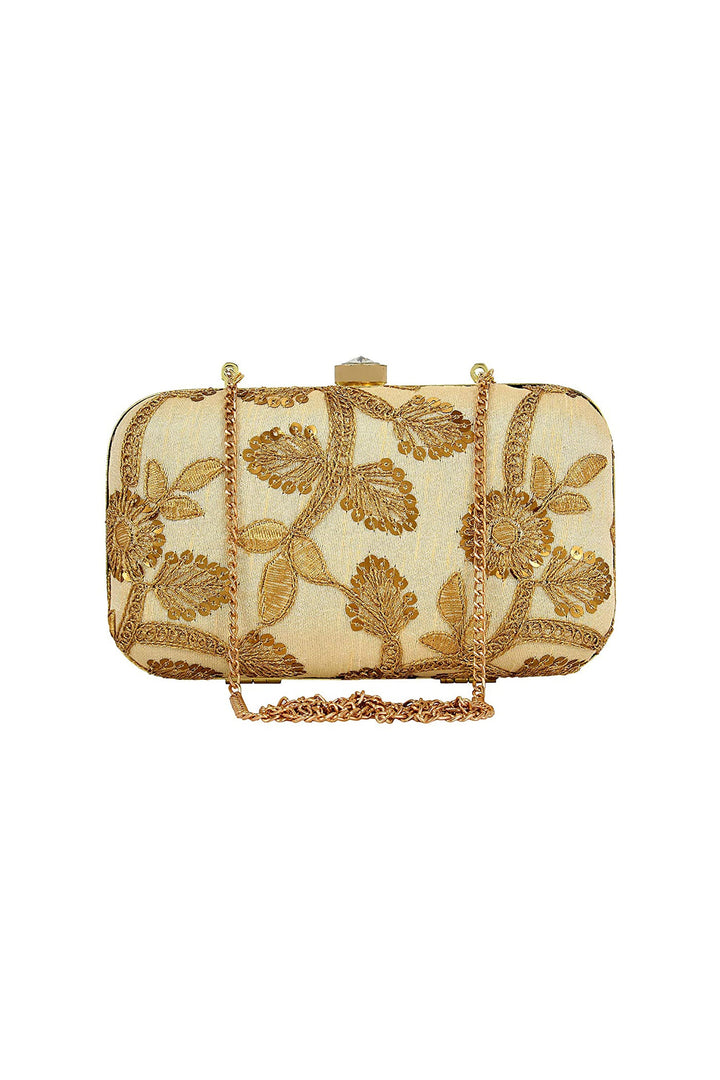 Solid Fancy Fabric Party Style Clutch Purses In Cream Color | Buy Online India