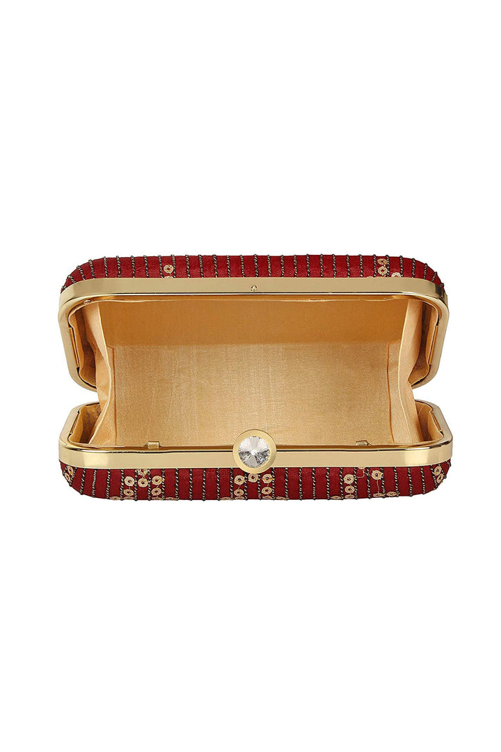 Beguiling Maroon Color Fancy Fabric Party Style Clutch Purses | Buy Online India