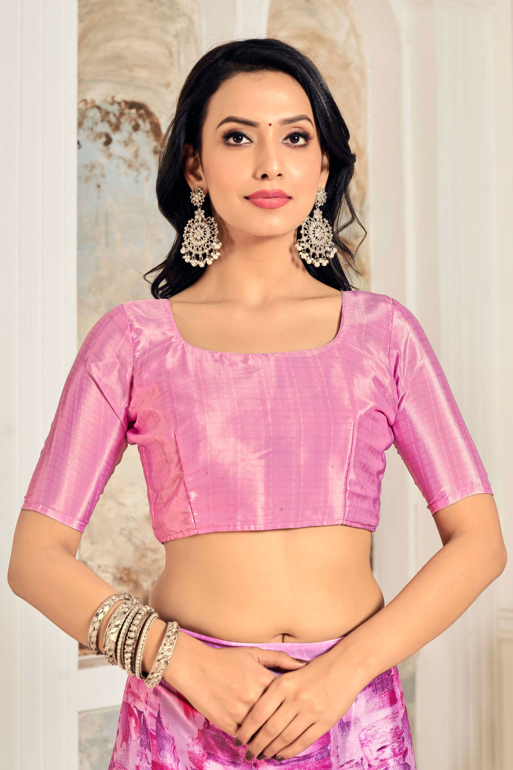 Beguiling Printed Work On Pink Color Crepe Silk Fabric Saree | Buy Online India