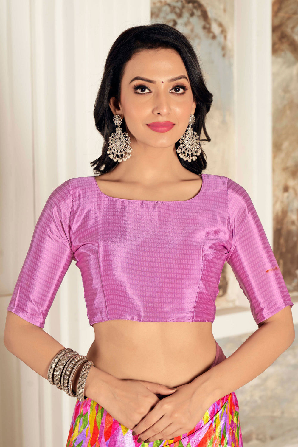Tempting Crepe Silk Fabric Pink Color Saree With Printed Work | Buy Online India