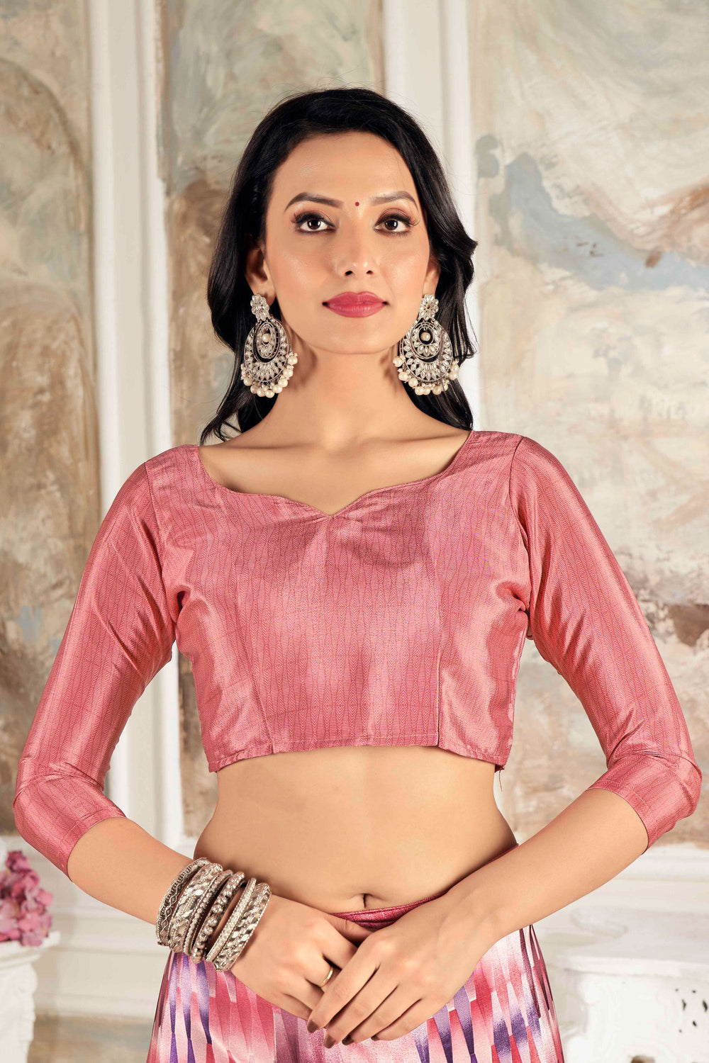 Engaging Peach Color Crepe Silk Fabric Saree With Printed Work | Buy Online India