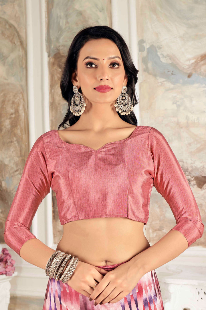 Engaging Peach Color Crepe Silk Fabric Saree With Printed Work | Buy Online India