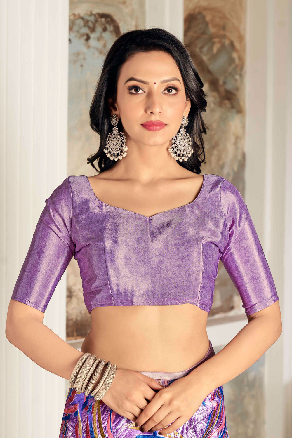 Amazing Printed Work On Purple Color Crepe Silk Fabric Saree | Buy Online India