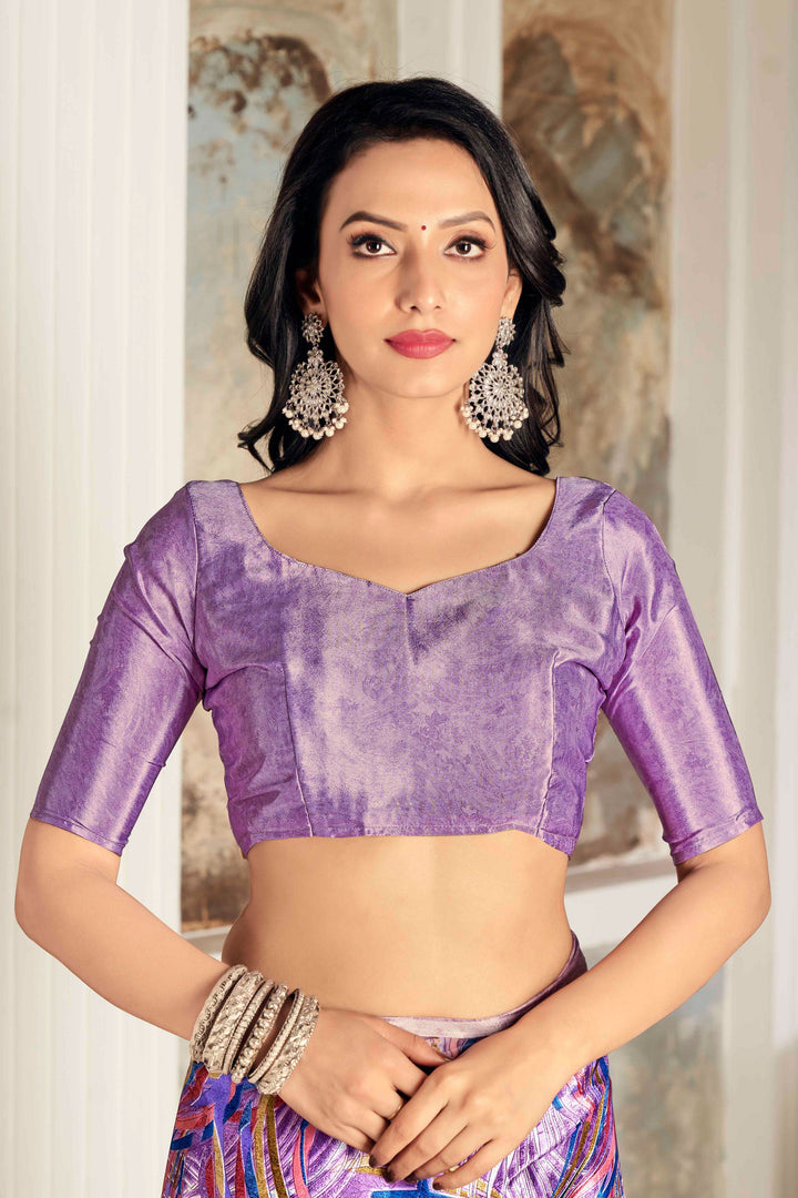 Amazing Printed Work On Purple Color Crepe Silk Fabric Saree | Buy Online India