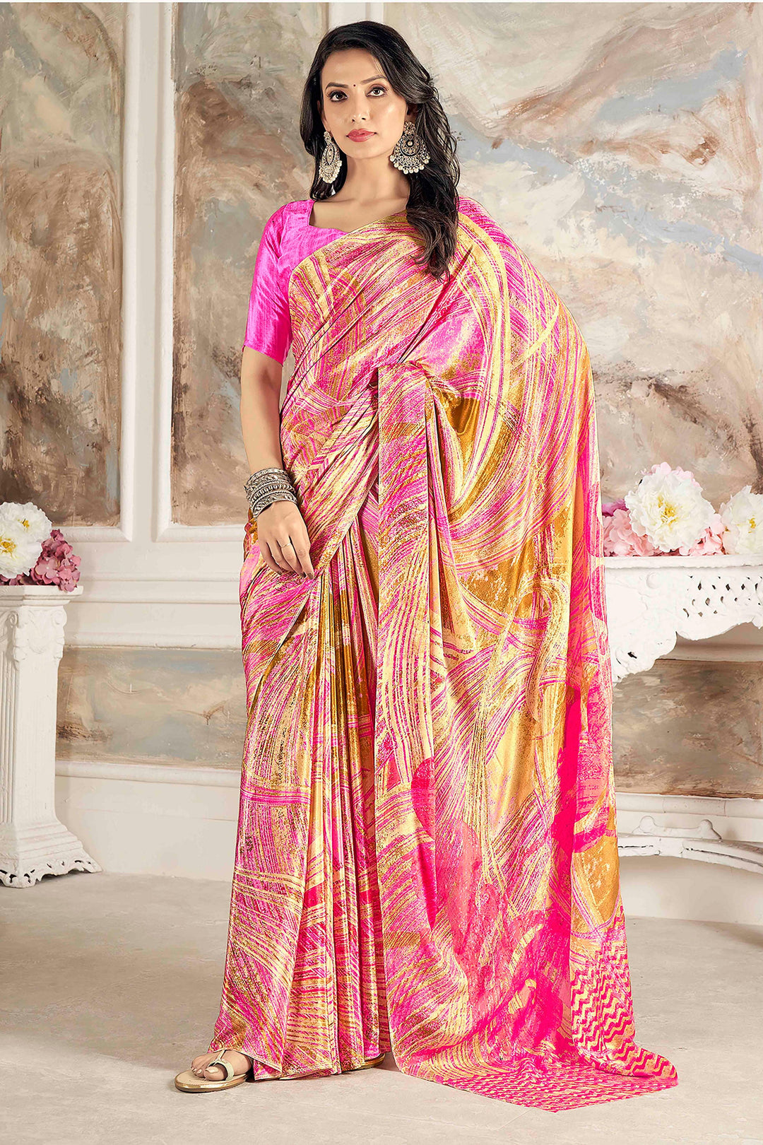 Multi Color Printed Work On Crepe Silk Fabric Chic Saree | Buy Online India