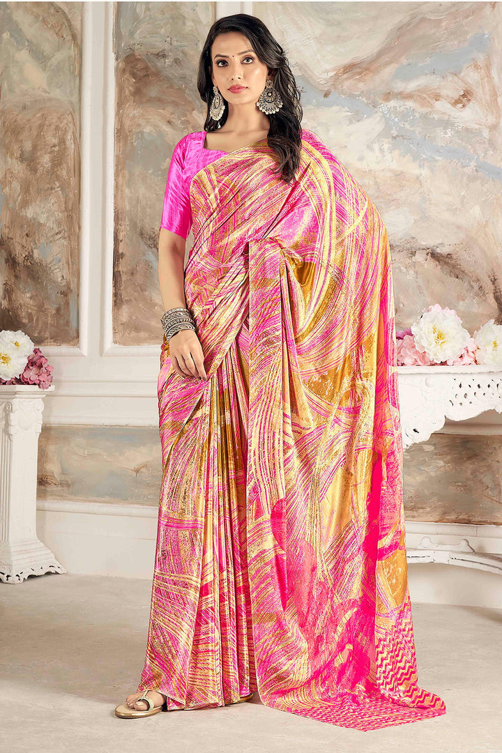 Multi Color Printed Work On Crepe Silk Fabric Chic Saree | Buy Online India