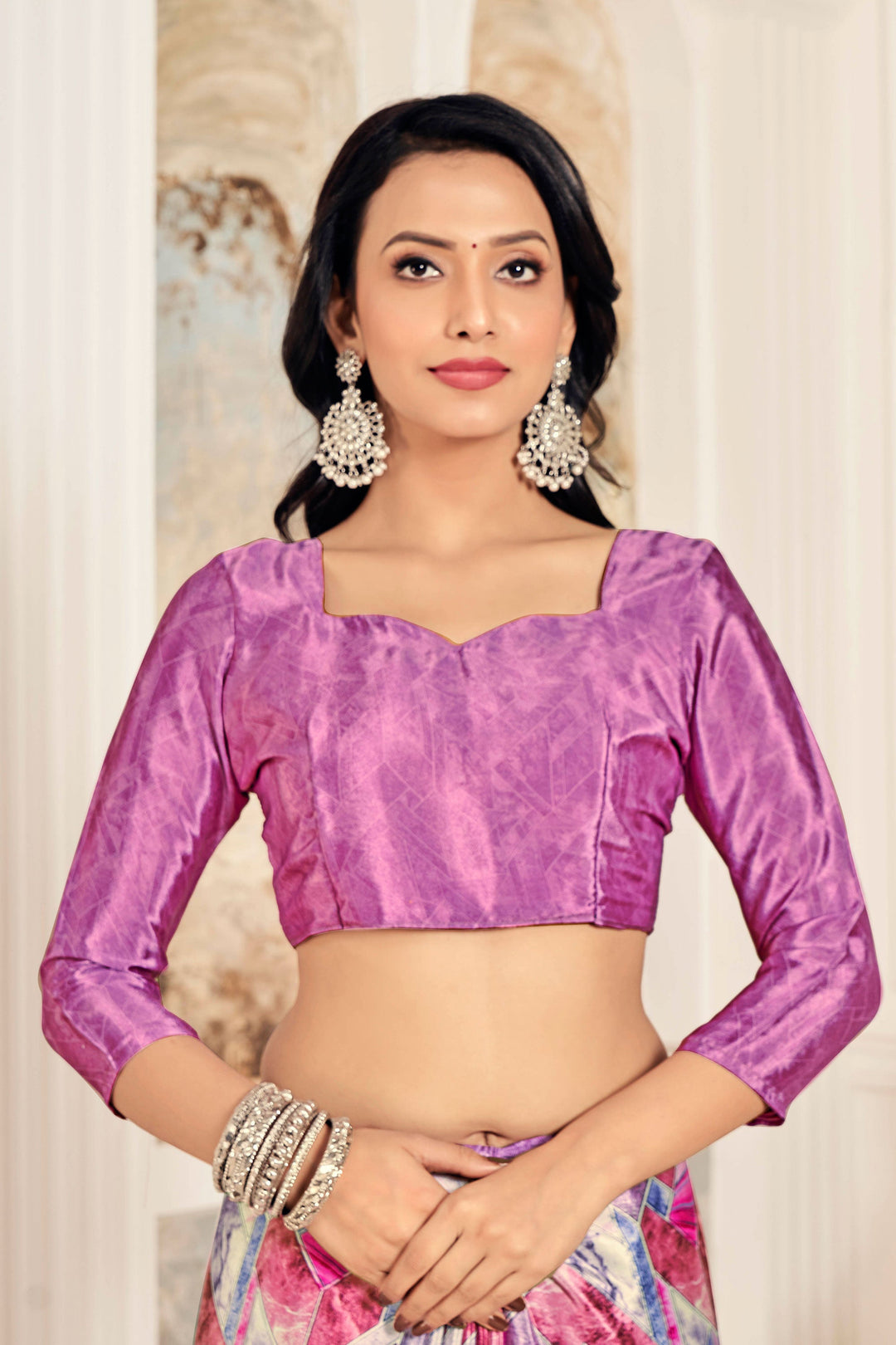 Graceful Crepe Silk Fabric Pink Color Saree With Printed Work | Buy Online India