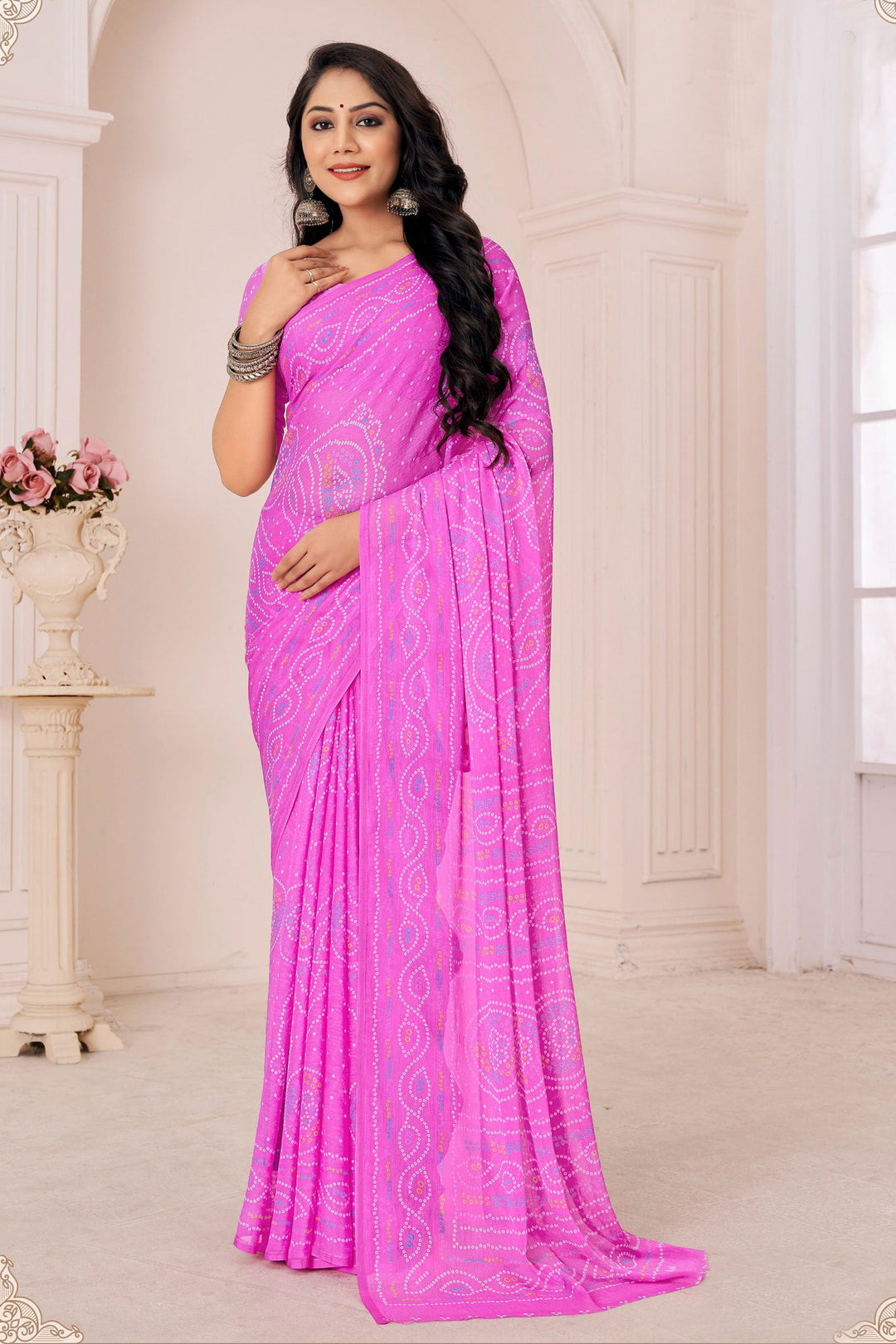 Casual Wear Mesmeric Chiffon Fabric Printed Saree In Pink Color | Buy Online India