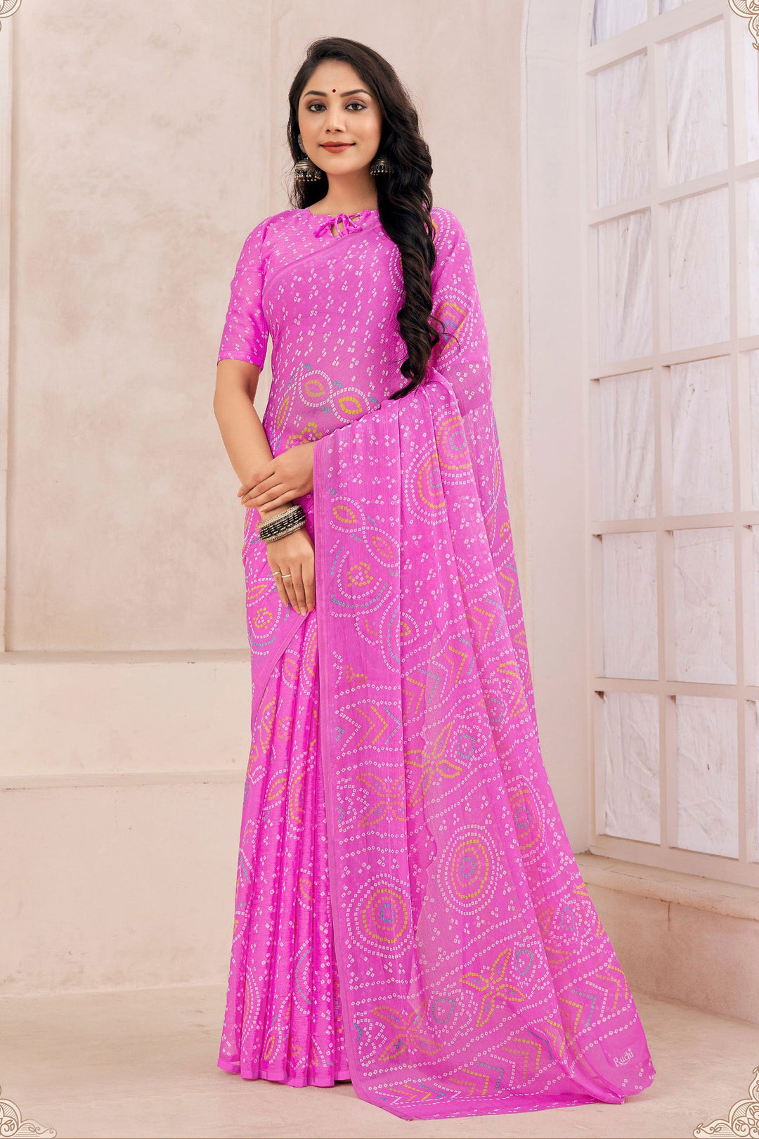 Casual Wear Enticing Chiffon Printed Saree In Magenta Color | Buy Online India