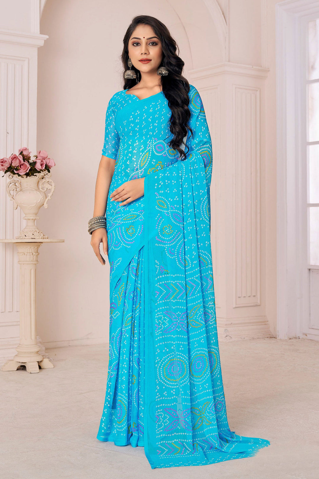 Casual Wear Sky Blue Color Supreme Chiffon Printed Saree | Buy Online India