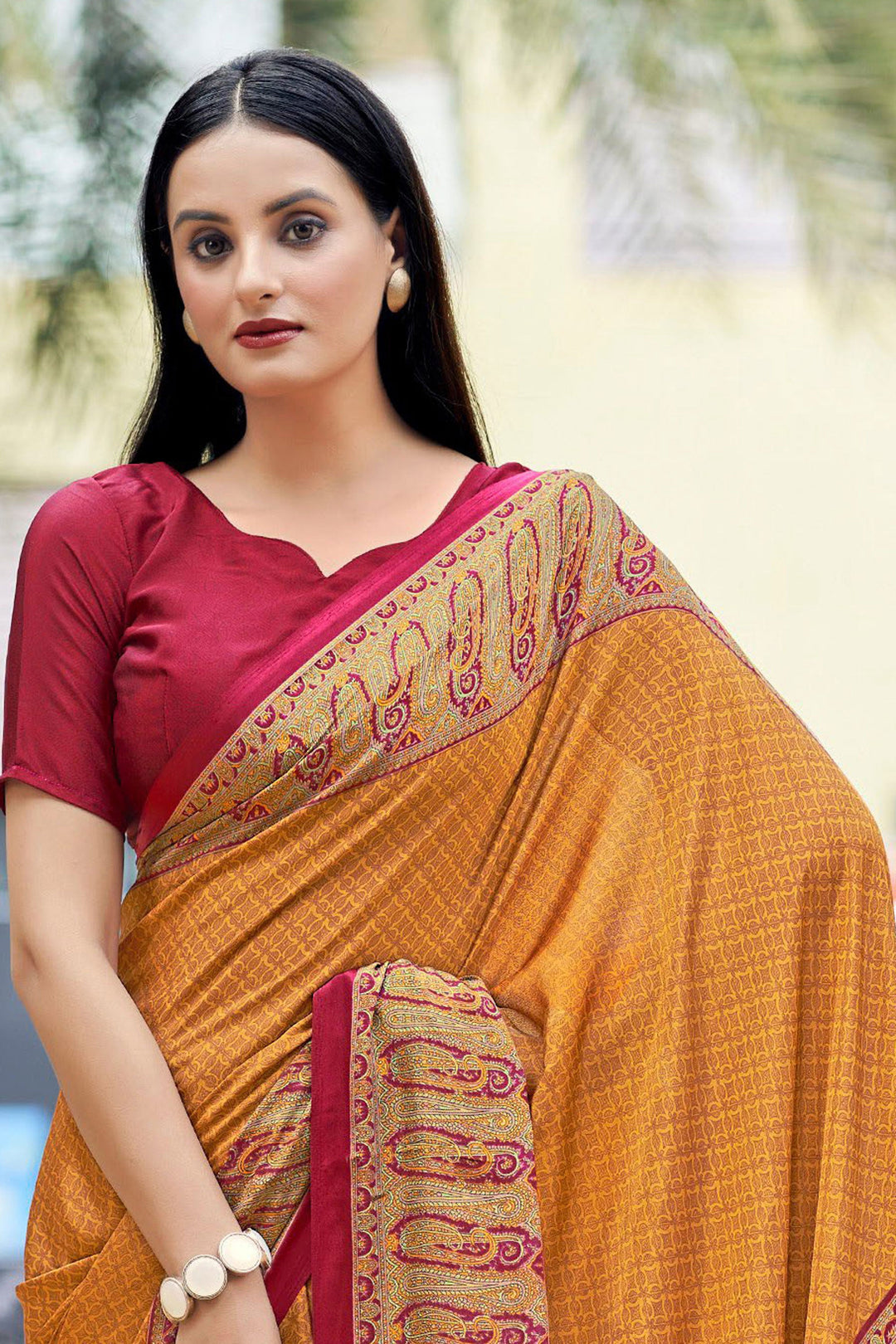 Orange Color Border Work On Crepe Silk Fabric Beatific Casual Saree | Buy Online India