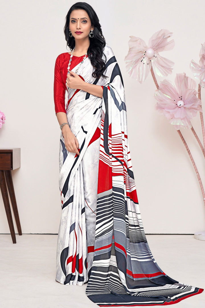 Multi Color Crepe Silk Fabric Coveted Printed Saree | Buy Online India