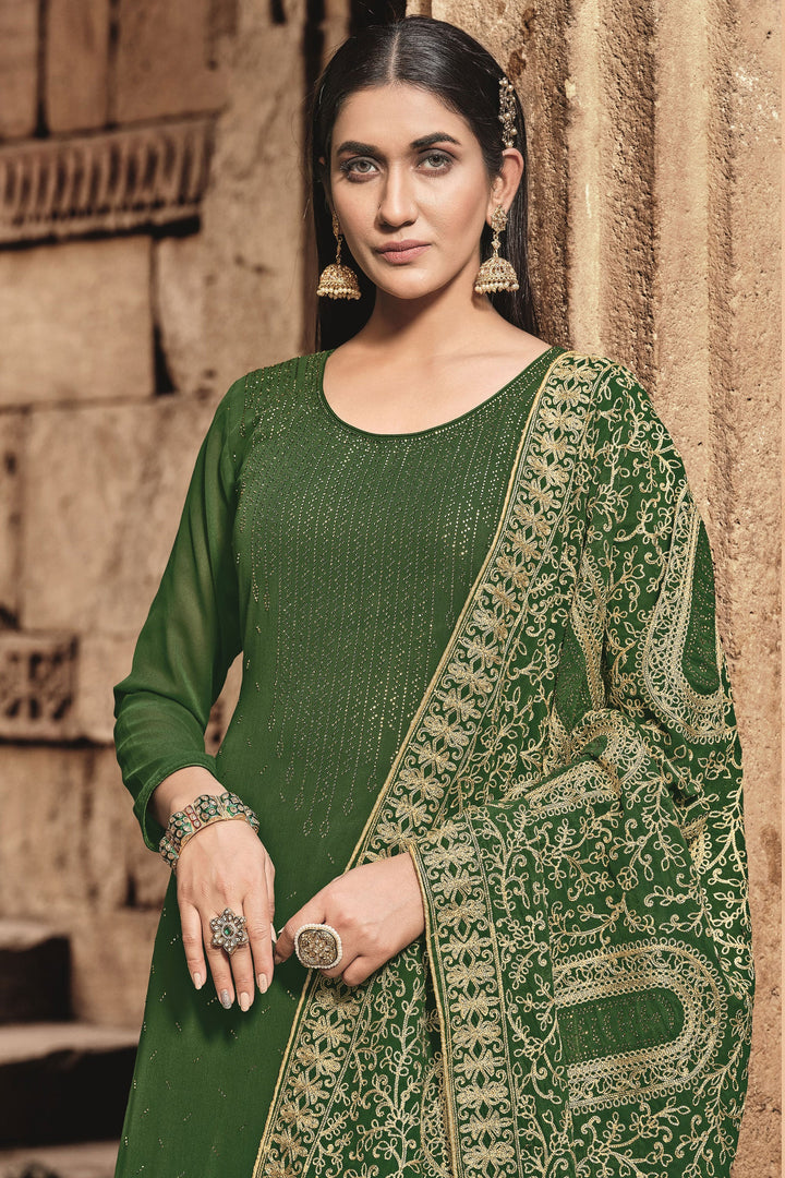 Festive Look Green Color Georgette Alluring Fancy Work Palazzo Suit | Buy Online India