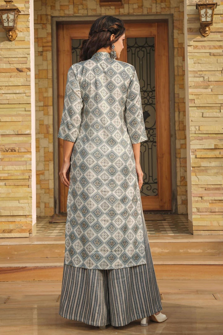 Marvellous Rayon Fabric Digital Printed Kurti With Bottom In Grey Color | Buy Online India