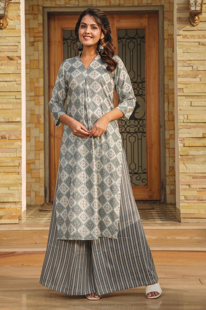 Marvellous Rayon Fabric Digital Printed Kurti With Bottom In Grey Color | Buy Online India