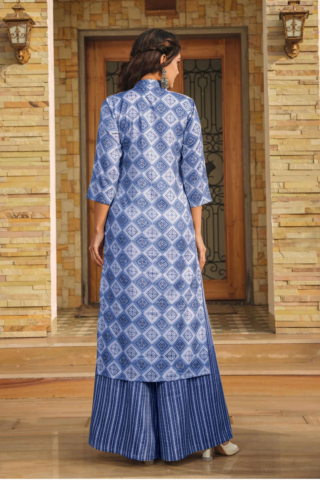 Digital Printed Work On Blue Color Rayon Fabric Riveting Kurti With Bottom | Buy Online India