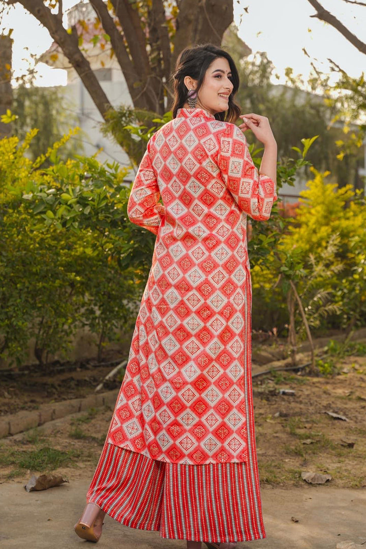 Rayon Fabric Red Color Pleasance Digital Printed Work Kurti With Bottom | Buy Online India