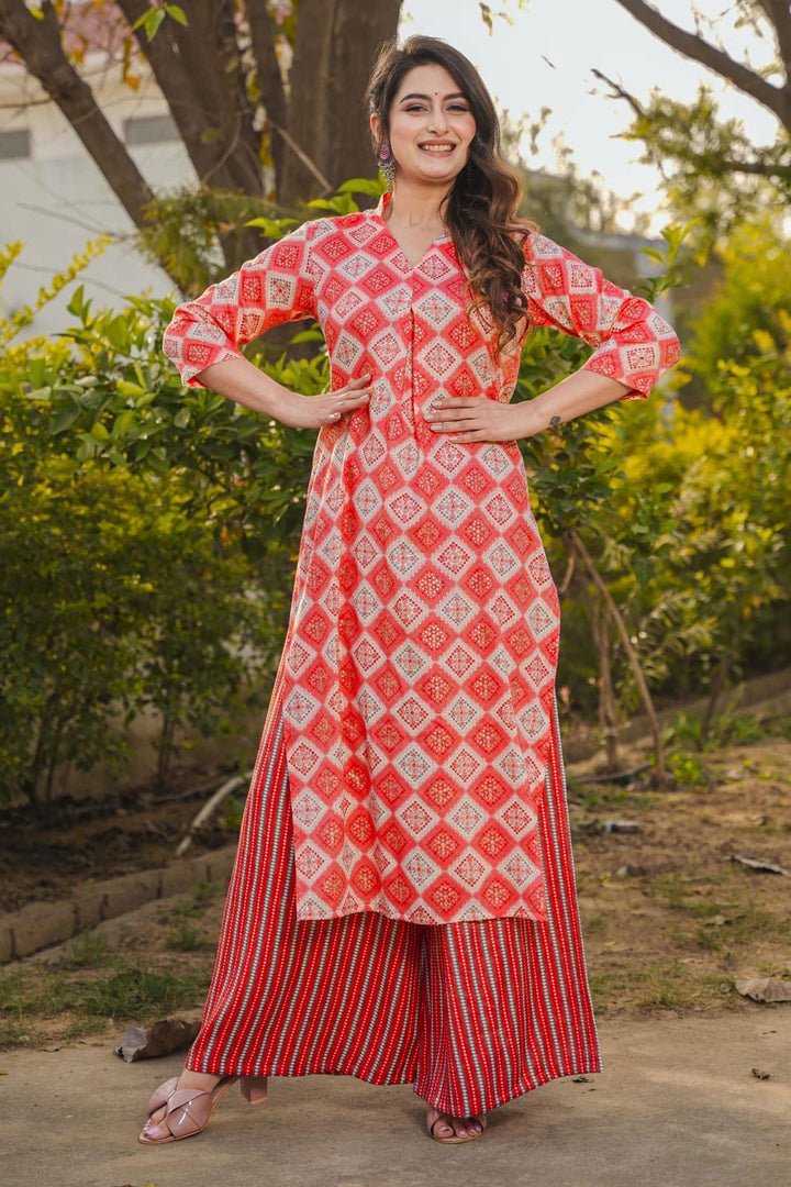 Rayon Fabric Red Color Pleasance Digital Printed Work Kurti With Bottom | Buy Online India
