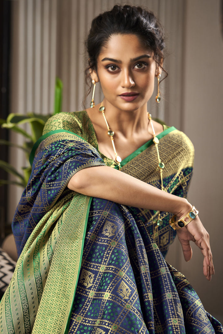 Weaving Designs On Awesome Festive Look Art Silk Saree In Navy Blue Color | Buy Online India