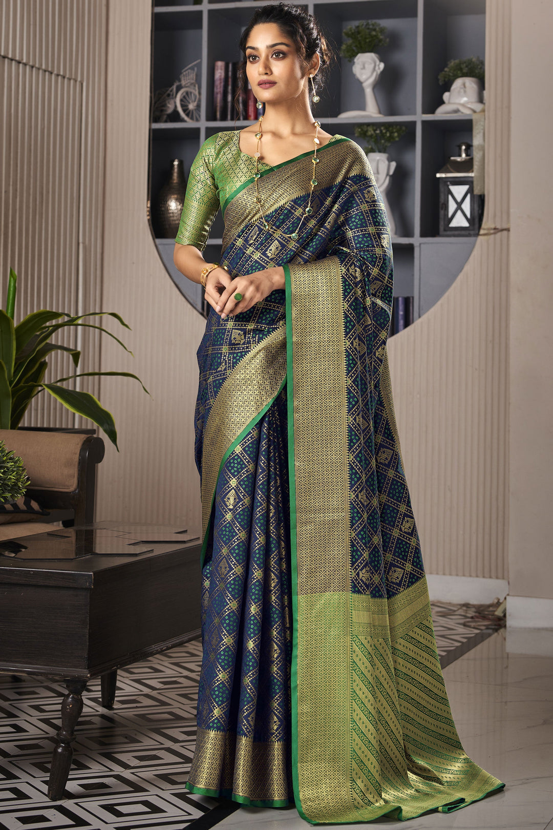 Weaving Designs On Awesome Festive Look Art Silk Saree In Navy Blue Color | Buy Online India